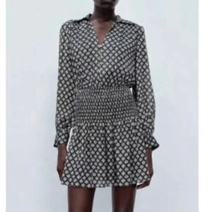 Zara Women's Geometric Print Dress, Smocked Waist Size XS